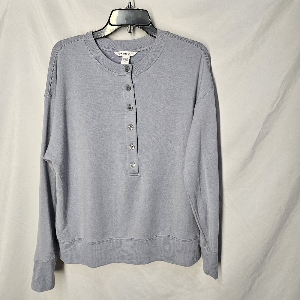 Athleta Buttons Front Sweater Womens Sze Medium Blue Pullover Sweatshirt V303016